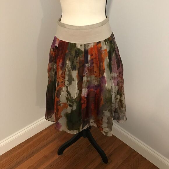 Anthropologie Edme & Esyllte Watercolor Pleated Silk Skirt - Size 6 - Picture 1 of 9